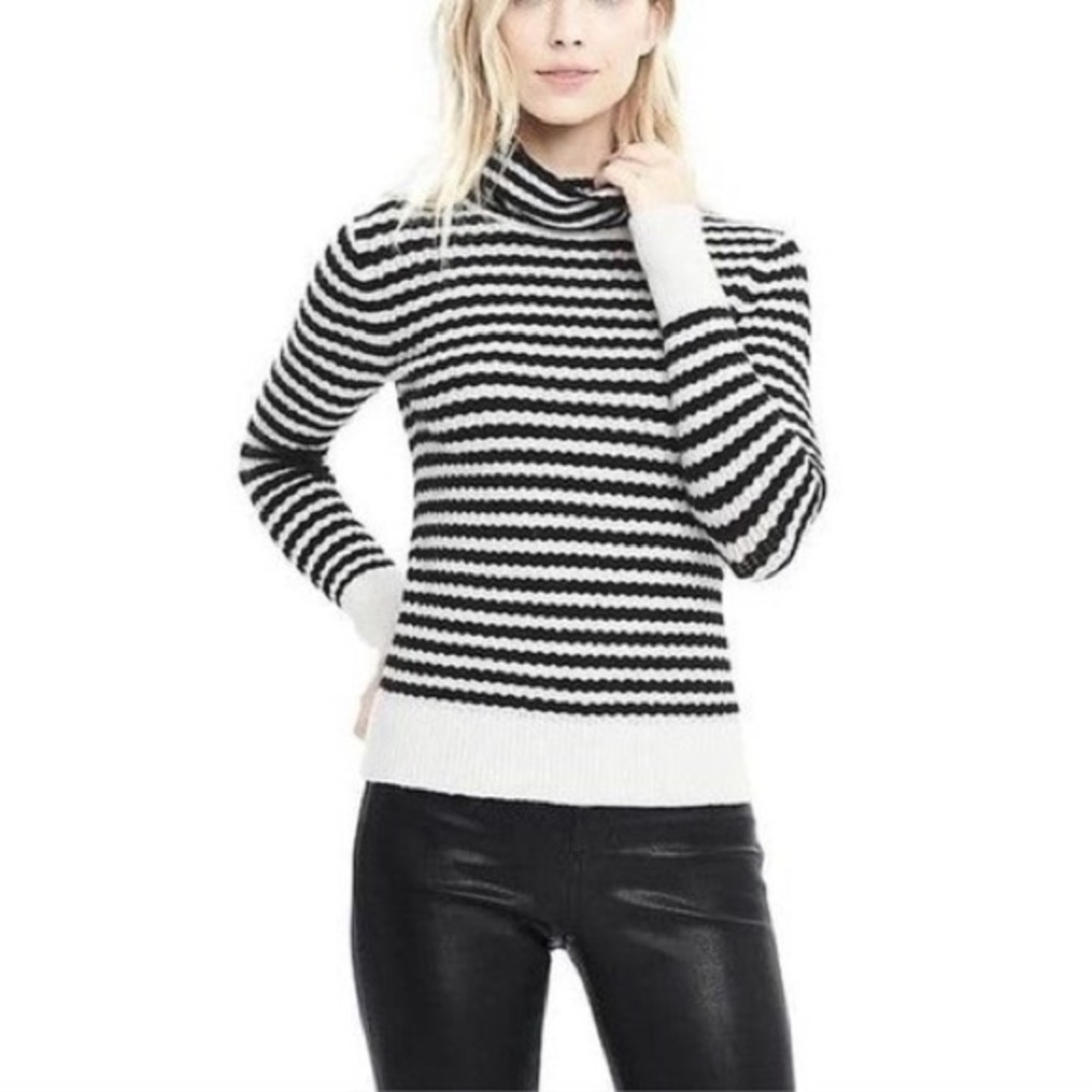 Banana Republic Black and White Striped Turtleneck Sweater